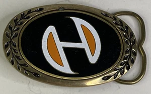 Vintage Solid Brass Black White & Orange 3” Oval Belt Buckle - Picture 1 of 5