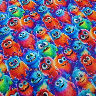 Stoff Baumwolle French Terry Monster rot orange blau lila grün bunt Kinderstoff - Bild 1 von 4