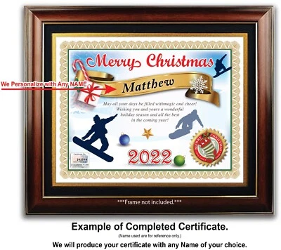CERTIFICADO DE NAVIDAD PERSONALIZADO Snowboard Freestyle Invierno Deporte GRAN REGALO Foto 1 de 2