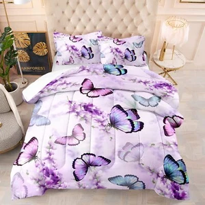 Lavender Butterfly Comforter Set for Girl Kid Adult Colorful Butterfly Patter... - Picture 1 of 8