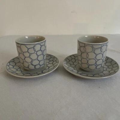 Par de tazas y platillos retirados IKEA de Suecia burbujas azules círculos 17335 Foto 1 de 4