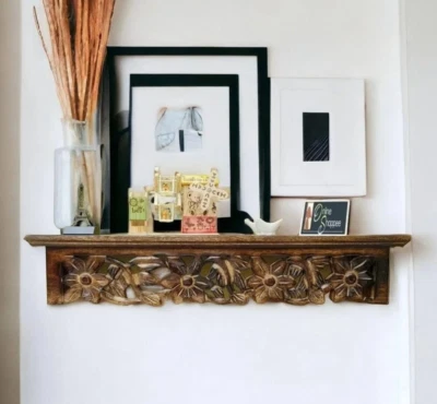 Handmade shelf wood carving wall shelf Wall bracket Wood/Unique Hand Craved Gift - Image 1 of 4