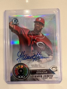 Hunter Greene 2018 Bowman Scouts Top 100 Chrome Refractor Auto 42/50 Reds Rookie