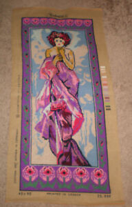 Vintage GOBELIN Tapestry Needlepoint Seductive MAIDEN SIREN Purple 45x90 Finish