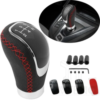 5/6 Speed Black&Red Line Leather Manual Car Gear Shift Knob Cap Shifter Lever - Image 1 of 4