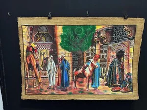 Vivid Architectural Marketplace Scene Egyptian Papyrus Traditional Egyptian Cra - Picture 1 of 9