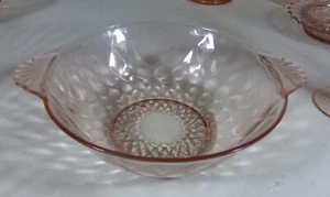 Vintage Anchor Hocking Pink Depression Glass 8" Bowl w/ Handles Diamond Optic - Picture 1 of 4