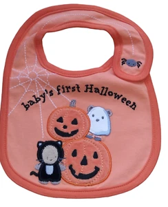 Carters Baby's First Halloween Black Cat Pumpkin Orange Stripped Baby Bib - Picture 1 of 7