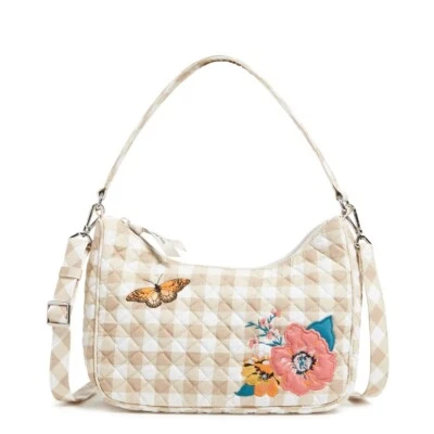 Bolsa de ombro nova com etiquetas Vera Bradley Frannie Crescent tiracolo flor de pêssego piquenique 🦋 - Imagem 1 de 4