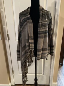 Damen langer gestreifter Winter Poncho Schal Strickjacke Pullover mit Fransen braun XL - Bild 1 von 4