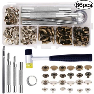 Leather Snap Fasteners Kit Press Stud Metal Button Snaps with Hammer Tools DIY - Picture 1 of 12