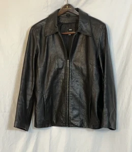 Mossimo EUC Women L Black 100% Leather Lined Classic Casual Coat Jacket YKK Zip - Picture 1 of 15