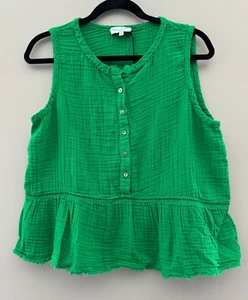 Michael Stars Field Green Giorgia Gauze Button Down Peplum Henley - Size Large - Picture 1 of 5