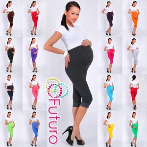 Maternity Cropped Leggings With Lace 3/4 Length Cotton Pants Sizes 8-22 LCKK - Picture 1 of 20