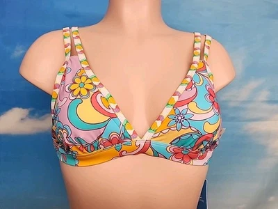 Nwt Women’s Cupshe Pink Blue Orange  Bikini Top Size Medium- With Floral Print  - Image 1 of 4