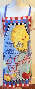 Handmade Adult Bib Apron "All The World Loves A Teacher"  Theme - Picture 1 of 5