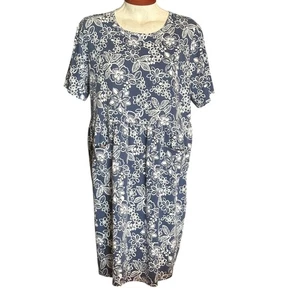 Appleseed's Boardwalk Floral Weekend Dress Plus 3X Short Sleeve Cottage Pockets - Picture 1 of 9
