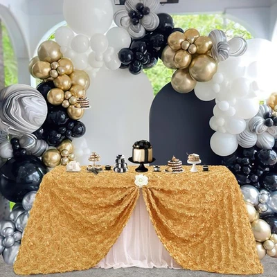 Fanqisi Gold Rosettes Tablecloth 50x80 Inches Gold Satin Table Cover for Part... - Image 1 of 4