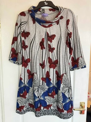 Ladies Autonomy Butterfly Dress Grey Red Floral Size 12 Womens Tunic - Image 1 of 4