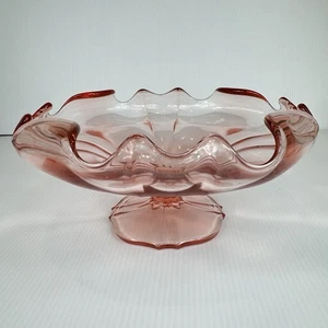 Antike rosa Glas Fuß Schale Schüssel Herzstück 1930er Depression Ära 9" - Bild 1 von 7