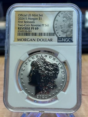 FIRST RELEASES REVERSE PROOF 2024 S MORGAN SILVER DOLLAR NGC PF69 #REB001 - Image 1 of 2