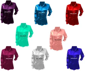 Slim Fit Formal Wear Satin Button Down Shirt Long Sleeve Shirt Blouse S81-3 - Picture 1 of 45