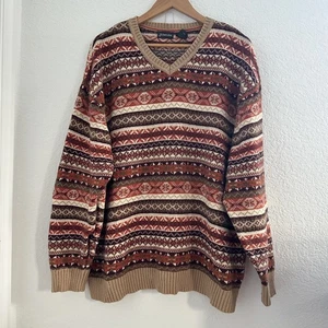 St Johns Bay Sweater Mens 2XL Nordic Fair Isle Pullover Knit 10%Wool Grandpacore - Picture 1 of 12