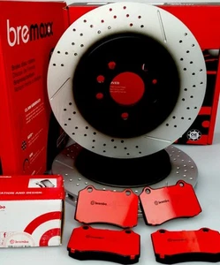 slotted & drilled REAR brake rotors + BREMAXX pads TO SUIT FPV BA BF FG, 4 POT - Picture 1 of 9