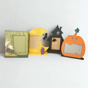 4er Set Halloween 4x6 Bilderrahmen - Kürbis Geister Spukhaus Mond Fledermäuse - Bild 1 von 10