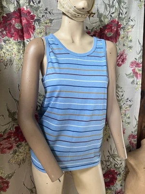 Vintage 70s 80s NOS Striped Tank Top Summer Ringer Deadstock Skater Sleeveless - Image 1 of 4