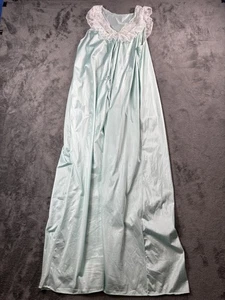 Vintage Nightgown Womens Medium Blue Lace Trim Sleeveless Long 70s Soft Nylon - Picture 1 of 13