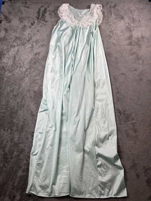 Vintage Nightgown Womens Medium Blue Lace Trim Sleeveless Long 70s Soft Nylon - Image 1 of 4