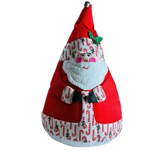 Vintage Quilted Fabric Santa Claus 17" Cone Christmas Decor Candy Cane Trim - Picture 1 of 9