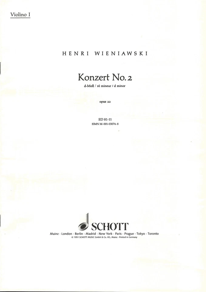 Violin Concerto No. 2 in D Minor op. 22 Wieniawski Violin 1 Part - Image 1 of 1