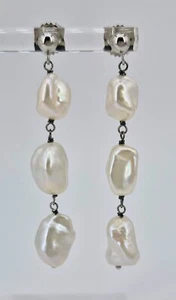 Honora Pearl Earrings 925 Sterling Silver White Potato Pearls Dangle Drop Hook - Picture 1 of 5