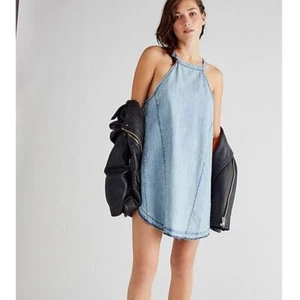 Nuevo Mini Vestido Free People Isabella Denim Túnica $128 PEQUEÑO Azul Estilo Halter - Imagen 1 de 3