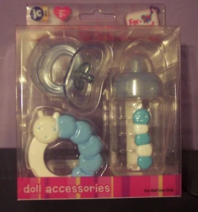 NEW JC Toys 3-Piece Blue Doll Accessory Gift Set Bottle Pacifier Rattle Boutique - Picture 1 of 2