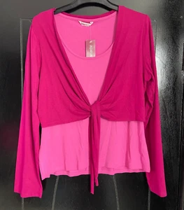 Bonmarché Wrap Ballerina Style Double Layer 2 Tone Pink Top Long Sleeve Large 18 - Picture 1 of 7