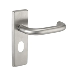 Manijas de puerta eurocerrada de acero inoxidable satinado con ojo de cerradura de perfil ovalado - Imagen 1 de 1