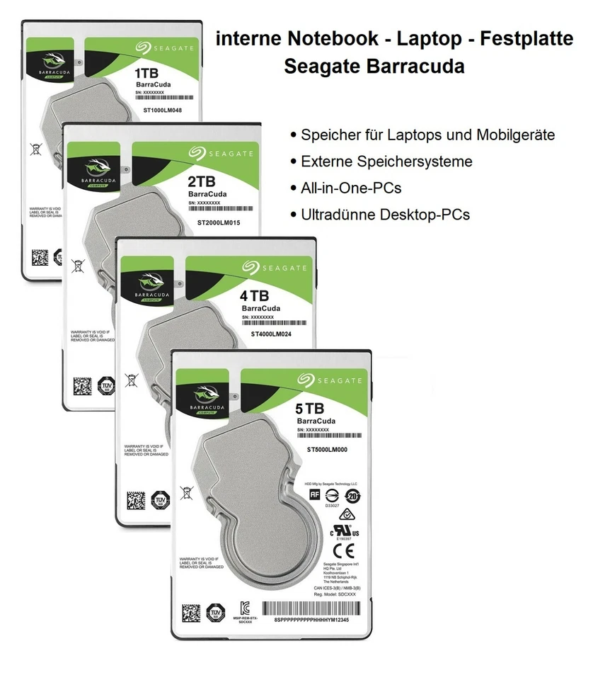 Seagate BarraCuda interne Festplatte 2,5 SATA3 für Laptop und Mobile Geräte - Bild 1 von 2
