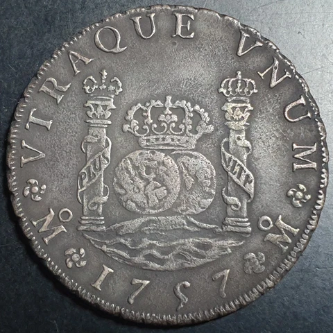 Mexico Spanish Colonial 8 Reales Two Pillar Ferdinand VI 1757 Mo MM Genuine Cover