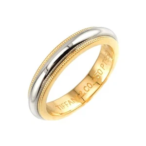 TIFFANY Co. Milgrain Band Ring 18K 750 YG and 950 Platinum - Picture 1 of 6