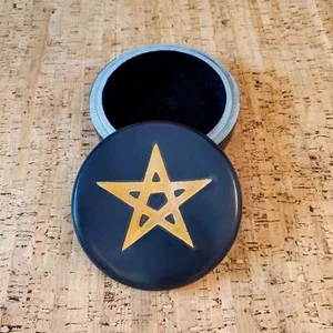 Pentagram Gold Brass Inlay Black Soapstone Trinket Box I Keepsake Handmade Box 4 - Picture 1 of 7