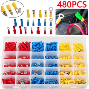 480Pcs/Set Assorted Insulated Electrical Wire Terminal Crimp Connector Spade Kit - Picture 1 of 10