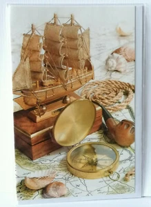 1x Doppelkarten Neutral Maritim Segelschiff Geburtstagskarte Reise Ruhestand - Bild 1 von 1