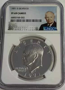 1971 S Silver Eisenhower Dollar $1 NGC PF 69 Cameo - Picture 1 of 2