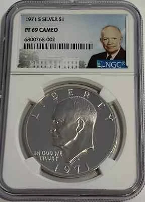 1971 S Silver Eisenhower Dollar $1 NGC PF 69 Cameo - Image 1 of 2
