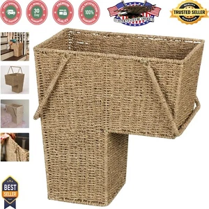 Elegant Seagrass Wicker Stair Basket 16”W x 10”D – Perfect for Clutter Control - Picture 1 of 11