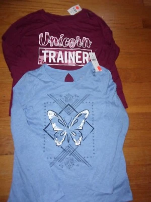 JUSTICE long sleeve tee shirts butterfly Unicorn Trainer NEW W/TAGS 2 pc size 6 - Image 1 of 4