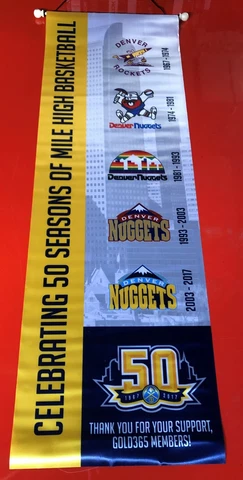 BRAND NEW, LARGE 3-FOOT (12" x 36") DENVER NUGGETS NBA SOUVENIR LOGOS WALL FLAG Cover